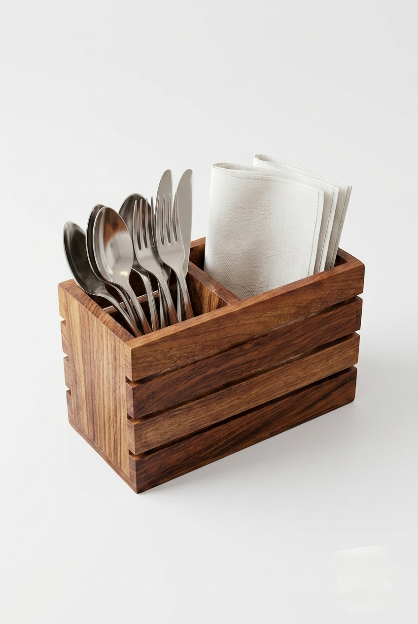 Pure Sheesham Wood Cutlery & Tissue Holder Organizer