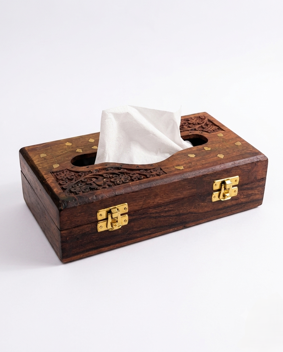Handmade Wooden Tissue Holder with Hinged Lid